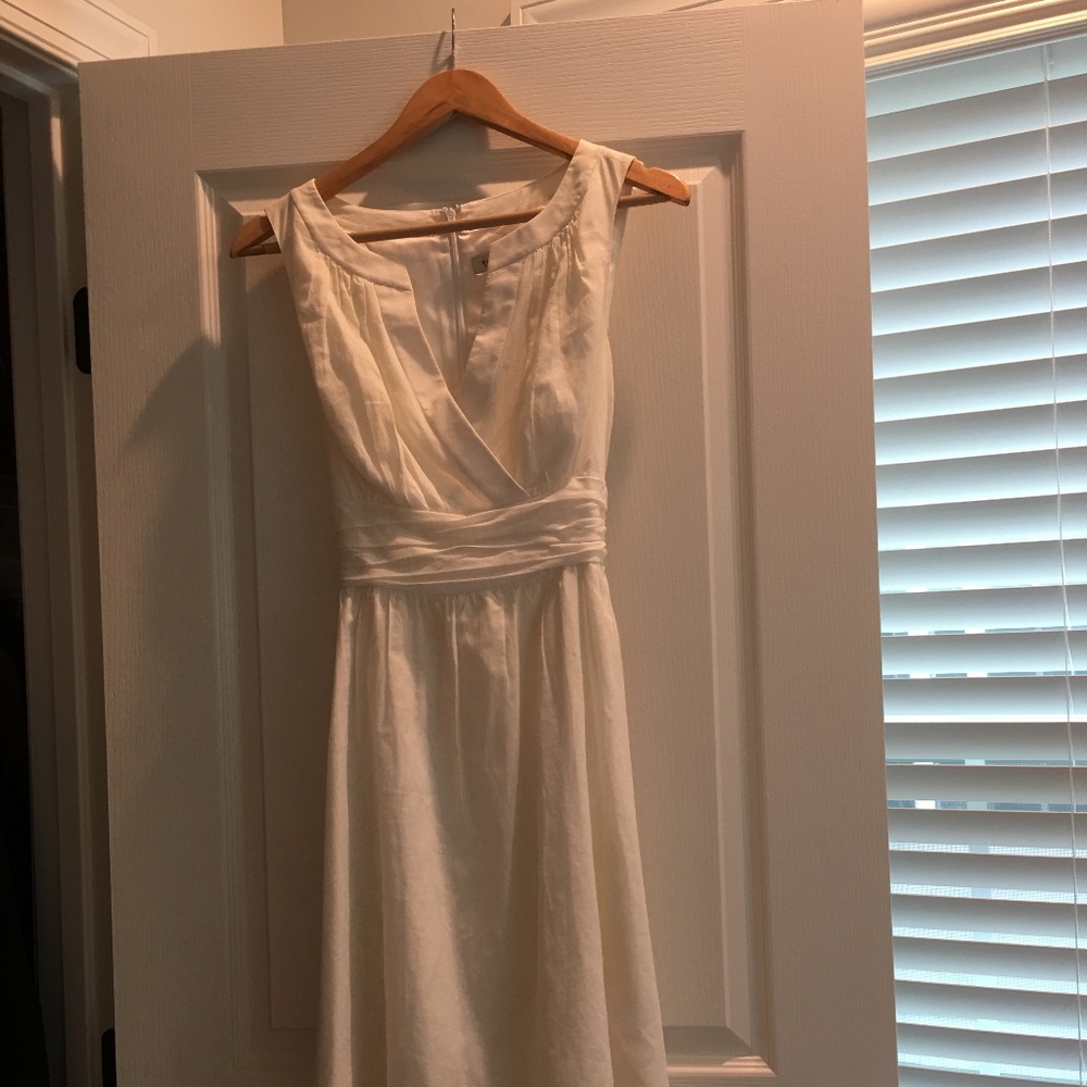 WHBM White Cotton Sleeveless Ruched Tie Back Dress